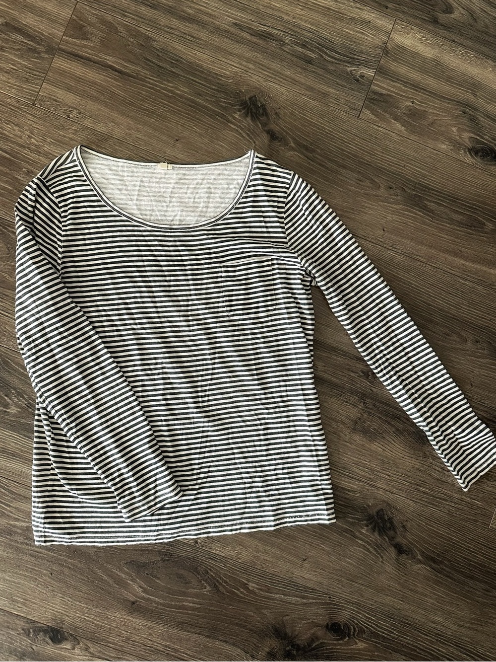 J. Crew Gray and White Striped Long-Sleeve Scoop Neck Tee
